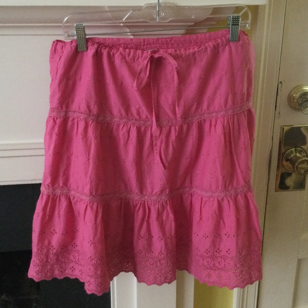 Vintage GAP Y2K Tiered Eyelet Embroidered Peasant Skirt Pink - Sz Medium
